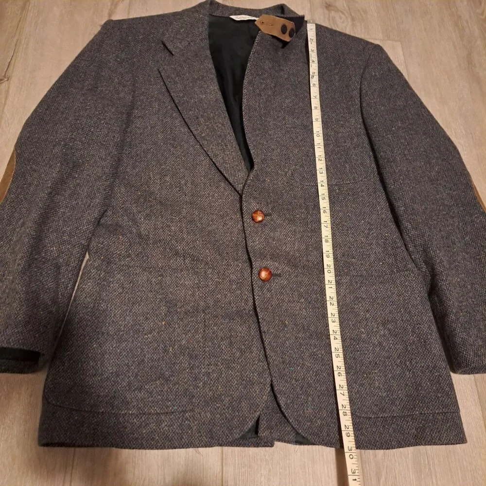 Vtg Stafford Sport Coat DONEGAL Wool TWEED Jacket LEATHER Elbow Patch Blazer 39R